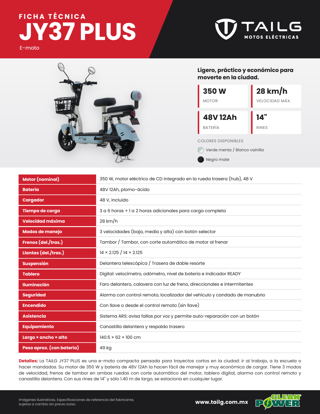 Moto eléctrica TAILG JY37PLUS color verde menta